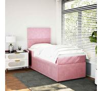 Velours doux Ressorts ensachés Lit avec matelas Rose 90x190 cm | Sommier à lattes avec Matelas Ressorts Ensachés et Surmatelas Rose 90x190 cm Velours Tête de Lit Réglable LED