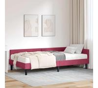 Velours élégant Moderne Angle Matelas Rouge 90 x 190 cm | Cadre de lit d'angle avec matelas Vert Velours 2 pcs escamotable moderne avec tête de lit rembourrée pour chambre