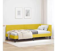 Velours et contreplaqué lit canapé d'angle Moderne Jaune 90x200 cm | Cadre de lit d'angle Jaune 90x200 cm Velours avec rangement, convertible en canapé pour petit espace chambre et salon,