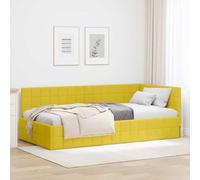 Velours Gain de Place Moderne en L Jaune 90x200 cm | Cadre de lit d'angle Jaune 90x200 cm Velours avec tête de lit réversible, sommier à lattes inclus, design gain de place pour