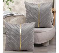 Velours gris housse coussin 45x45 cm lot de 2 inserts dorés style rustique, jardin canapé lit salon chambre déco élégante moderne