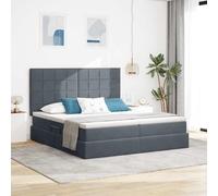 Velours Gris Moderne Rangement Tête de lit 200 x 200 cm | Lit de Rangement avec Matelas Velours Gris Foncé 200x200 cm, King Size avec Tête de Lit, Levage Hydraulique et Cadre en Métal