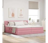 Velours hydraulique LED Moderne 200x200 cm Rose | Lit avec Rangement et LED Rose 200x200 cm Velours, Sommier à Lattes avec Tête de Lit, Moteur Hydraulique pour Petite Chambre,