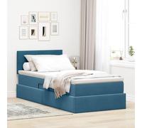 Velours Lift hydraulique Moderne Matelas 90 x 200 cm Bleu | Lit de Rangement avec Matelas Bleu foncé 90 x 200 cm Velours Hydraulique Moderne Chambre Élégant Gain de Place Confortable