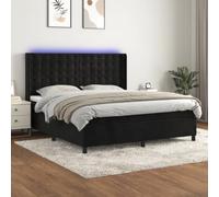Velours lit tapissier avec matelas LED tête de lit réglable Noir 180x200 cm | Sommier tapissier velours noir 180x200 cm lit avec matelas ressorts ensachés et LED