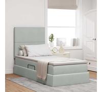 Velours Luxueux avec Rangement Moderne Gris Clair 90 x 190 cm | Lit avec rangement et LED Gris clair 90 x 190 cm Velours literie sommier lumineux chambre adulte enfant