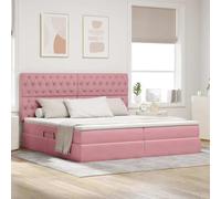 Velours Luxueux lit Rangement Moderne LED Rose 200x200 cm | Lit avec rangement et LED Rose 200 x 200 cm Velours Grand King Size avec Tête de Lit Lumineuse et Rangement Intégré pour
