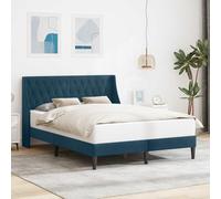 Velours Luxueux Moderne Chambre Tête de lit 140 x 190 cm Bleu | Cadre de lit bleu velours 140x190 cm avec tête de lit intégrée, sommier moderne élégant pour chambre cosy et design