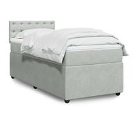 Velours matelas à ressorts ensachés sommier lit 90 x 190 cm Gris | Sommier à lattes lit matelas 90x190 cm Gris clair velours avec tête de lit ressorts ensachés surmatelas mousse confortable