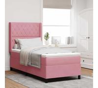 Velours Matelas fermeté Moyenne Design Moderne Chambre Rose 90 x 200 cm | Lit à Ressorts Avec Matelas Rose 90x200 cm Velours Tête de Lit Réglable Bois Massif Chambre Moderne Confort Durable