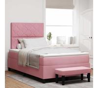 Velours matelassé Tête de lit élégante Modèle Moderne Rose 120 x 190 cm | Lit à Ressorts avec Matelas Rose 120x190 cm Velours Tête de Lit Rembourrée Bois Design Moderne Soutien Ferme