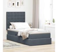 Velours Moderne avec Rangement Gris 100 x 200 cm | Lit avec rangement et LED Gris foncé 100 x 200 cm Velours avec tête de lit rembourrée sommier inclus