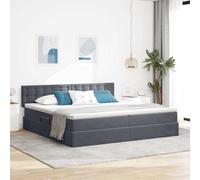 Velours Premium avec éclairage LED Moderne lit surélevé Gris 200x200 cm | Lit Rangement avec LED Gris Foncé 200x200 Velours Hydraulique Empereur Matelas Inclus