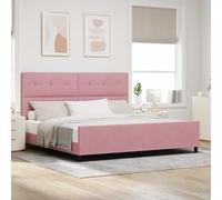 Velours premium bois massif contemporain polyvalent 200x200 cm Rose | Lit à Ressorts avec Tête de Lit Rose Velours 200x200 cm King Size avec Cadre en Bois Massif Moderne pour Chambre à Coucher