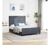 Velours premium bois massif Contemporain polyvalent Gris 140 x 200 cm | Lit à ressorts avec tête de lit Gris foncé 140 x 200 cm Velours Premium bois massif Tissu Oxford moderne pour chambre adulte