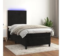 Velours réglable Tête de lit sommier tapissier Noir 90x190 cm | Sommier à lattes lit avec matelas LED Velours Noir 90x190 cm réglable