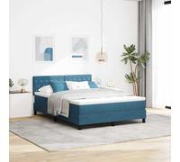 Velours Respirant Moderne lit Contemporain Bleu 160 x 200 cm | Lit à Ressorts avec Matelas Bleu Foncé 160x200 cm Velours Tête de Lit Ajustable Bois Massif Moderne Confort