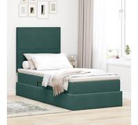 Velours spacieux avec Rangement Moderne Vert foncé 90 x 200 cm | Lit avec rangement et LED Vert foncé 90 x 200 cm Velours lit coffre tiroir pour chambre adulte enfant sommier inclus