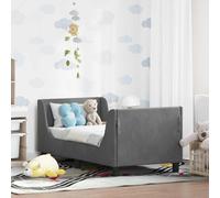 Velours tapissé rangement intégré modèle classique Gris 70 x 140 cm | Cadre de lit pour tout-petit avec tête de Gris foncé lit bébé enfant bois solide sommier inclus chambre décoration moderne