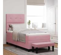 Velours Tête de lit Matelas Ressorts Moderne Chambre Chic Rose 90 x 200 cm | Lit à ressorts avec matelas Rose 90 x 200 cm Velours, sommier à lattes inclus, tête de lit rembourrée, cadre en bois robuste,