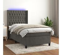 Velours Tête de lit réglable Sommier tapissier Gris 90x200 cm | Sommier lit matelas LED Gris foncé 90x200cm Velours avec tête réglable et bande lumineuse