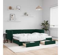 Velours tiroirs rangement 2 en 1 lit gigogne standard Vert 90x200 cm | Lit de jour gigogne 90x200 cm avec tiroirs vert velours canapé-lit convertible salon chambre rangement bois métal