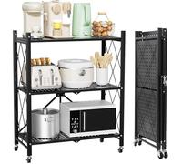 VELPAX Foldable Storage Shelf, 3 Tier Metal Shelf for Storage, Garage, Kitchen, Office, Pantry noir MEUBLE ETAGERE