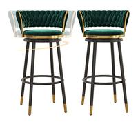 Velvet Barstools avec Dessus de siè pivotant à 360 degrés Jambes en métal, tabourets de comptoir en Fer pour comptoir de Cuisine, Bar à Domicile, Salle à Manger, 300 LB (Vert 2P, 75 cm)