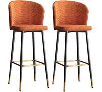 Velvet Counter Hauteur 26/30 Bar Tabourets, tabourets de comptoir de Cuisine Modernes avec Dossier Repose-Pieds, chaises de Bar rembourrées pivotantes pour îlot de Cuisine (orange-2ps, 75 cm)