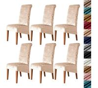 Velvet Stretch High Back Dining Chair Covers, 6PCS, Washable | Elastic Hem, Anti Slip, Seat Protectors, Easy Care, Universal Fit, Reusable, Breathable(Champagne,6PCS)