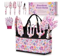 Velway Ensemble d’Outils de Jardinage 7 Pièces - Outils de Jardin à Motif Floral en Métal avec Gants, Sac de Rangement & Coffret pour Femmes, Fête des Mères, Noël, Anniversaire