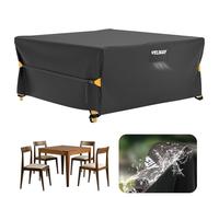 Velway Housse Salon de Jardin Imperméable - Housse Table de Jardin avec Boucles Coupe-Vent Protection pour Tous Les Temps pour Table et Chaise d'extérieur (Noir,200x200x90cm)