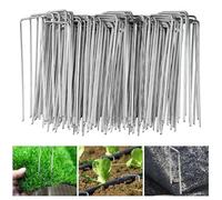 Velway Lot de 100 Piquets de Fixation pour Jardin - 150x36mm Ø 3mm Piquets de Fixation en Acier Galvanisé Forme de U pour Toiles de Paillages, Grillage et Filets