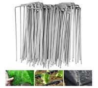 Velway Lot de 50 Piquets de Fixation pour Jardin - 150x36mm Ø 3mm Piquets de Fixation en Acier Galvanisé Forme de U pour Toiles de Paillages, Grillage et Filets