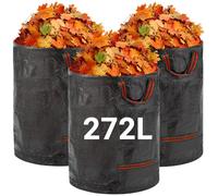 Velway Sacs à Déchets de Jardin Robustes - 272Lx3 Sacs de Jardin Réutilisables avec Poignées - Pliables et Réutilisables Tissu Industriel pour Feuilles Déchets Débris Noir