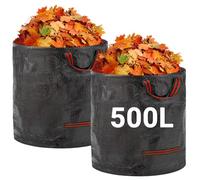 Velway Sacs à Déchets de Jardin Robustes - 500Lx2 Sacs de Jardin Réutilisables avec Poignées - Pliables et Réutilisables Tissu Industriel pour Feuilles Déchets Débris Noir