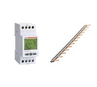 VEMER VE512000 Simply-D - Minuterie Programmable Numérique, Interrupteur Horaire avec Programmation Journalière, Montage sur Rail DIN, Blanc & Peigne 13 modules Noir/Blanc Longueur 220mm
