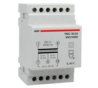 VEMER VN319000 TMC 30/24 - Transformateur 24V pour Service Continu, Tension Primaire 230V, Tension Secondaire 12-24V, Puissance 30VA, Installation sur Rail Din, Blanc