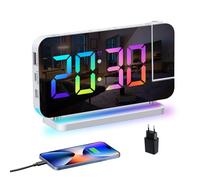 Venchin Reveil Projecteur Plafond: Projection Réveil Numérique Enfant Ado, LED Reveil Lumiere du Jour, Chargeur, Snooze, 11RGB Gros Chiffres, 10 Veilleuse, 5 Brightness, Alarm Clock Garcon Fille