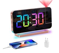 Venchin Reveil Projecteur Plafond: Projection Réveil Numérique Enfant Ado, LED Reveil Lumiere du Jour, Chargeur, Snooze, 11RGB Gros Chiffres, 10 Veilleuse, 5 Brightness, Alarm Clock Garcon Fille