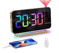 Venchin Reveil Projecteur Plafond: Projection Réveil Numérique Enfant Ado, LED Reveil Lumiere du Jour, Chargeur, Snooze, 11RGB Gros Chiffres, 10 Veilleuse, 5 Brightness, Alarm Clock Garcon Fille