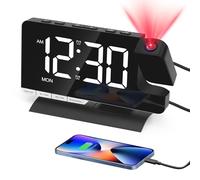 Venchin Réveil Projection Plafond: Horloge Numérique LED avec Recharge USB Réveil Numérique avec Surface Miroir et Fonction Snooze, Rotation à 180° et Mode Inversé Réglage de la Luminosité 12H/24H