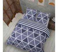 Vency, ensemble de literie 200x200, 3 pièces, bleu - Oeko-Tex, 80% coton et 20% polyester, comprenant : 1 housse de couette avec fermeture éclair + 2 taies d'oreiller 65x65 avec rabat, motif rayé