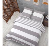 Vency, ensemble de literie 240x220, 3 pièces, gris et blanc - Oeko-Tex, 80% coton et 20% polyester, comprenant : 1 housse de couette avec fermeture à glissière + 2 taies d'oreiller 65x65 avec rabat, m