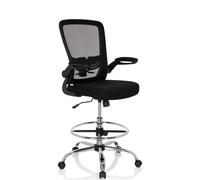 HJH Office – Chaise de comptoir VENDO WORK – Tissu résille, accoudoirs rabattables – Noir