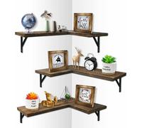 Vendos85 Lot de 3 étagères d'angle murales cuisine - Marron