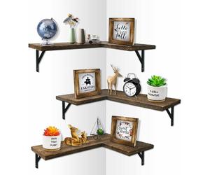 Vendos85 Lot de 3 étagères d'angle murales cuisine - Marron