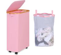 Vendos85 Panier à linge sur roues - Rose