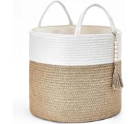 Vendos85 Panier déco macramé coton - Jaune et blanc