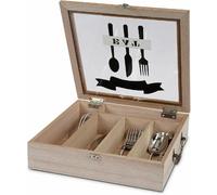 Vendos85 Range-couverts bois avec couvercle - Marron